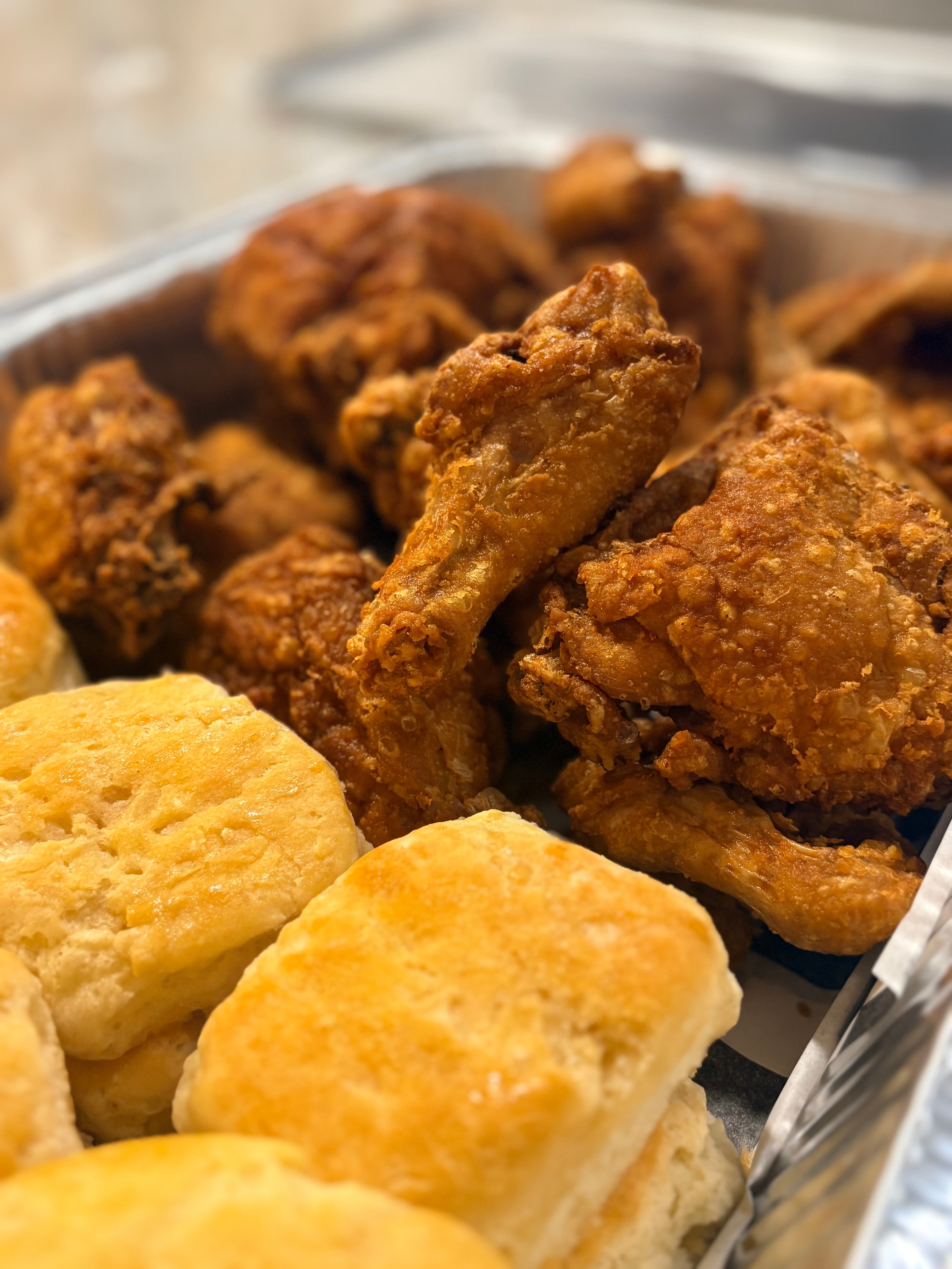 Fried chicken and biscuits catering tray